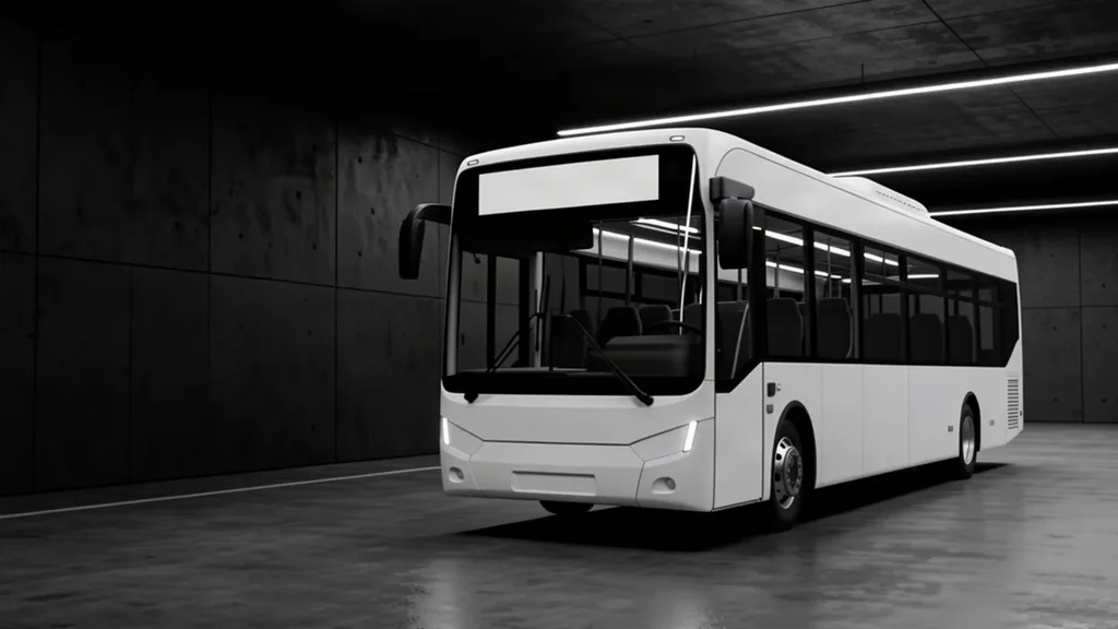 Ilustrační vizualizace moderního městského autobusu v terminálu