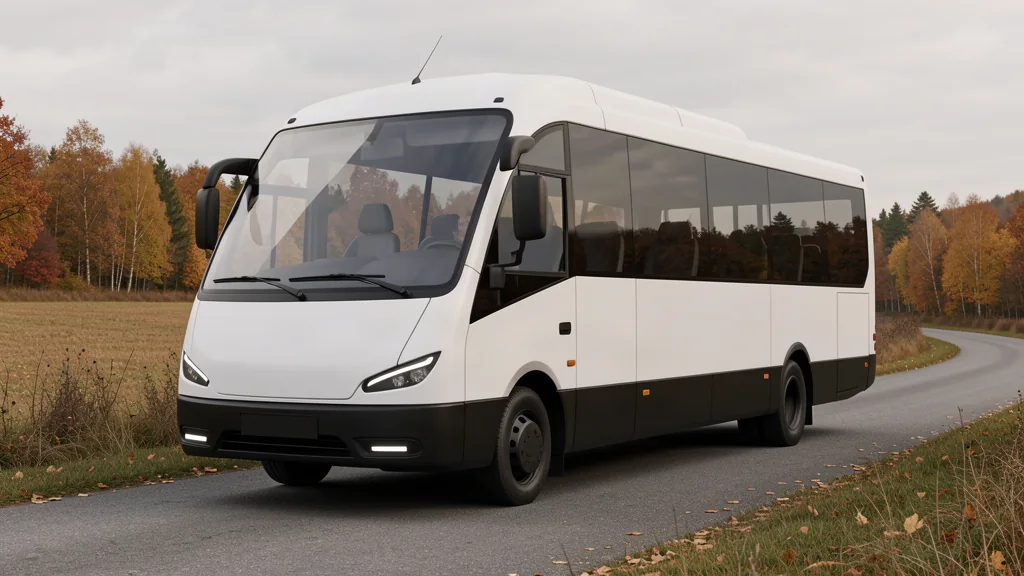 Ilustrační vizualizace středně velkého linkového autobusu na regionální trase